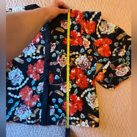 Vintage Diane Freis Floral Silk/ Wool Front Button Jacket, Floral/Jewel Print, S - Picture 4 of 7